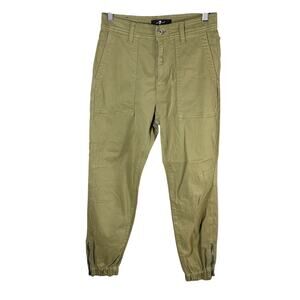 7 For All Mankind Darted Boyfriend Sateen Jogger Pants Size 26 Army